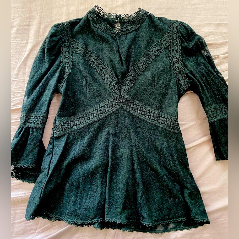 Kooples 3/4 sleeve black lace blouse size S